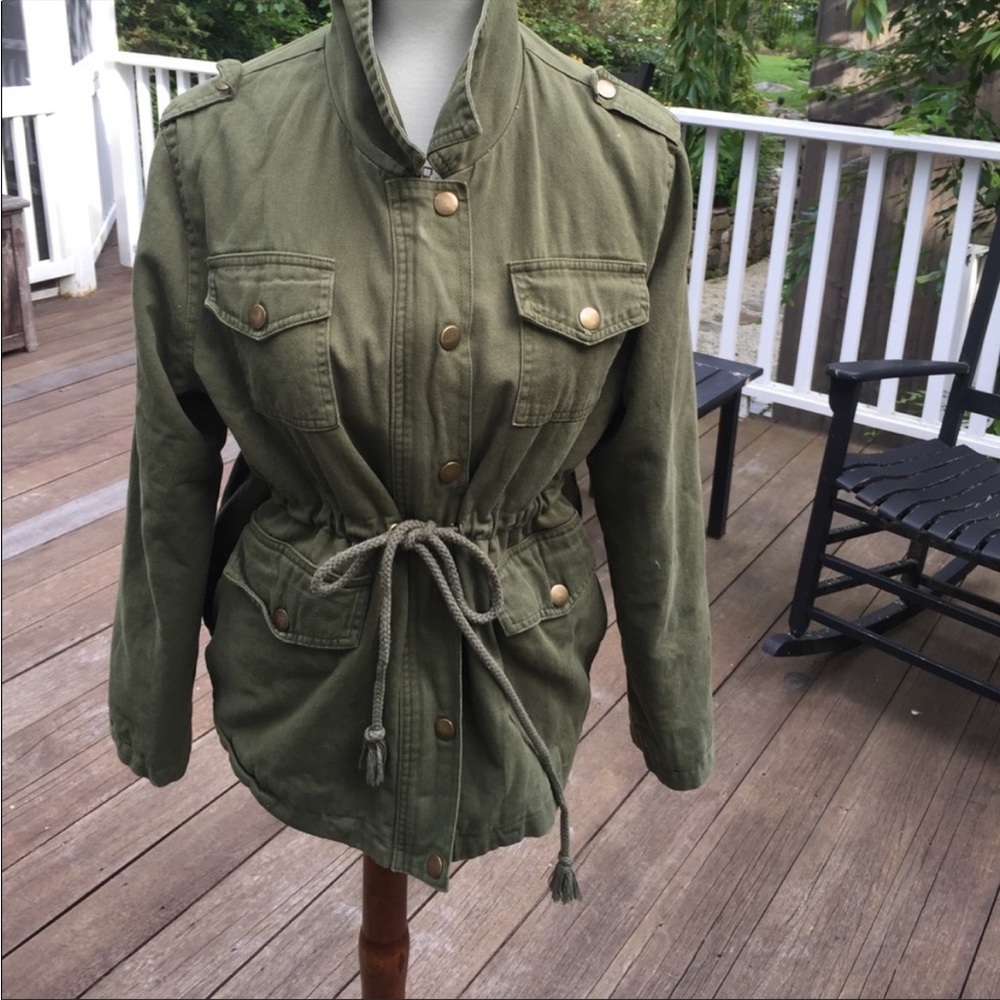 Brandy Melville Doris jacket faux fur fleece lined green one size - Picture 7 of 11